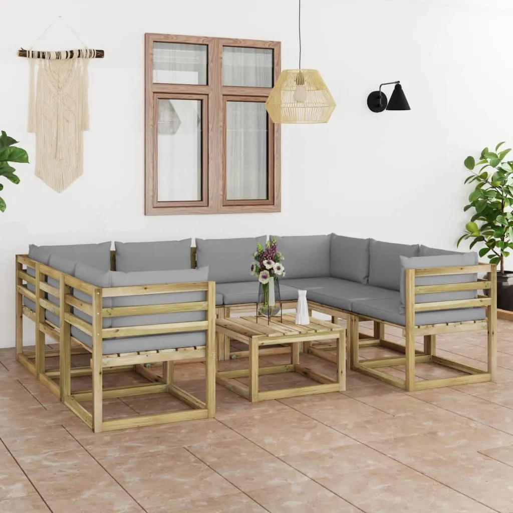 vidaXL Set Salotto Giardino con Cuscini 9 pz in Pino Impregnato