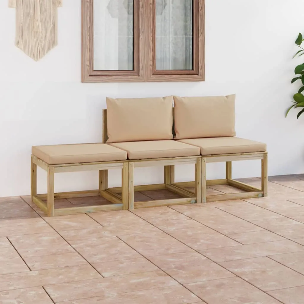 vidaXL Set Salotto da Giardino 3 pz con Cuscini Beige