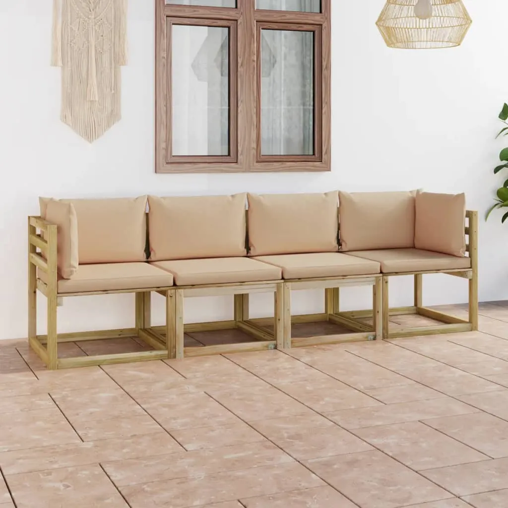 vidaXL Divano da Giardino a 4 Posti con Cuscini Beige