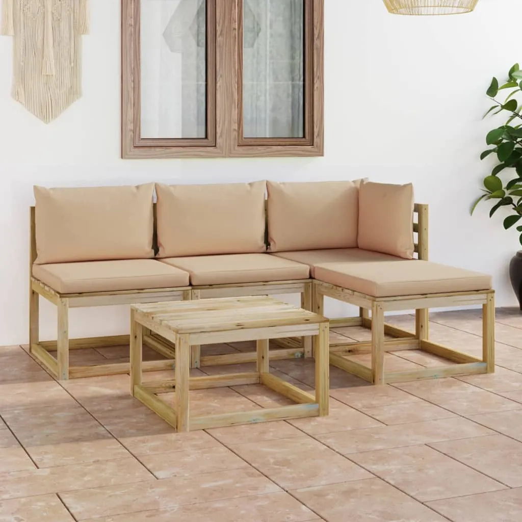 vidaXL Set Salotto da Giardino 5 pz con Cuscini Beige