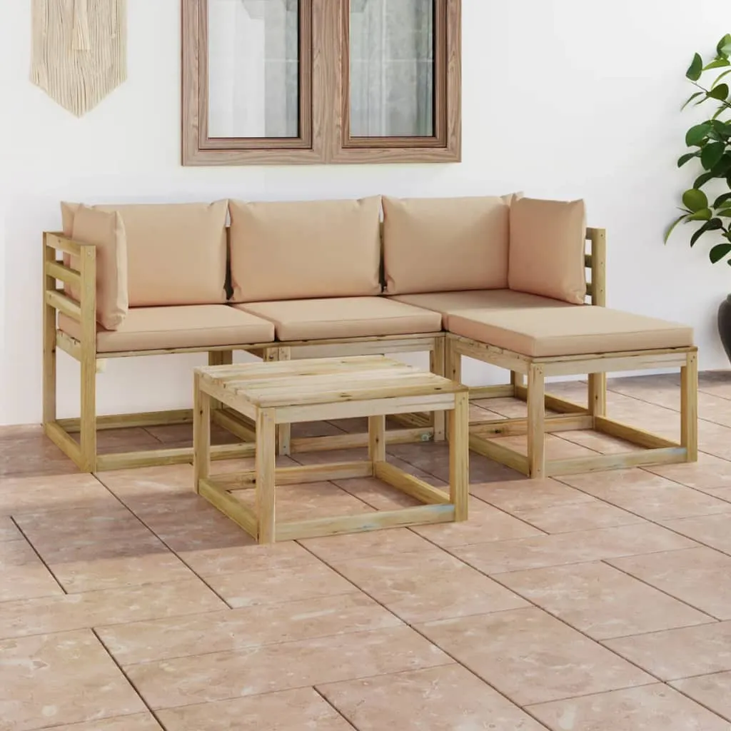 vidaXL Set Salotto da Giardino 5 pz con Cuscini Beige