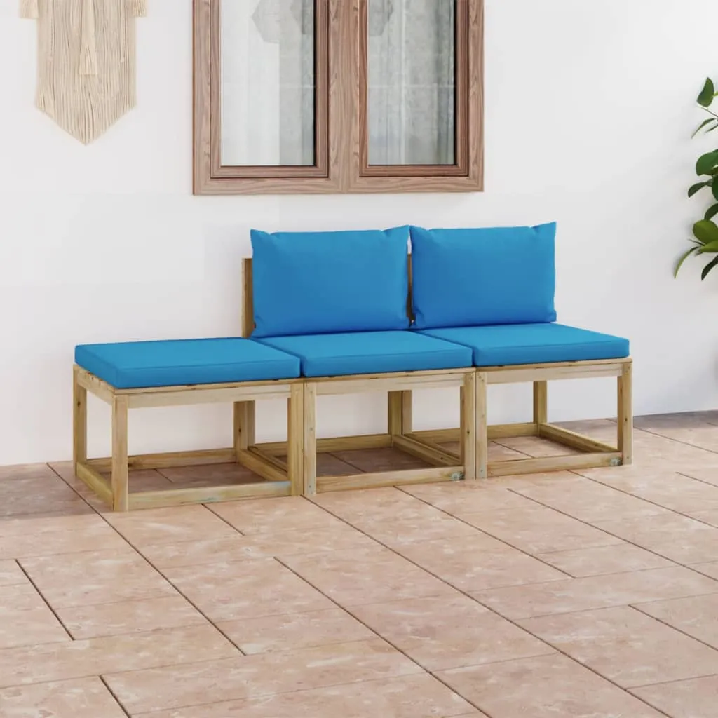 vidaXL Set Salotto da Giardino 3 pz con Cuscini Blu Chiaro