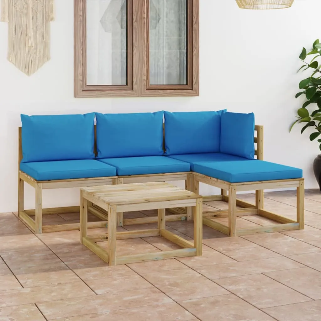 vidaXL Set Salotto da Giardino 5pz con Cuscini Blu Chiaro