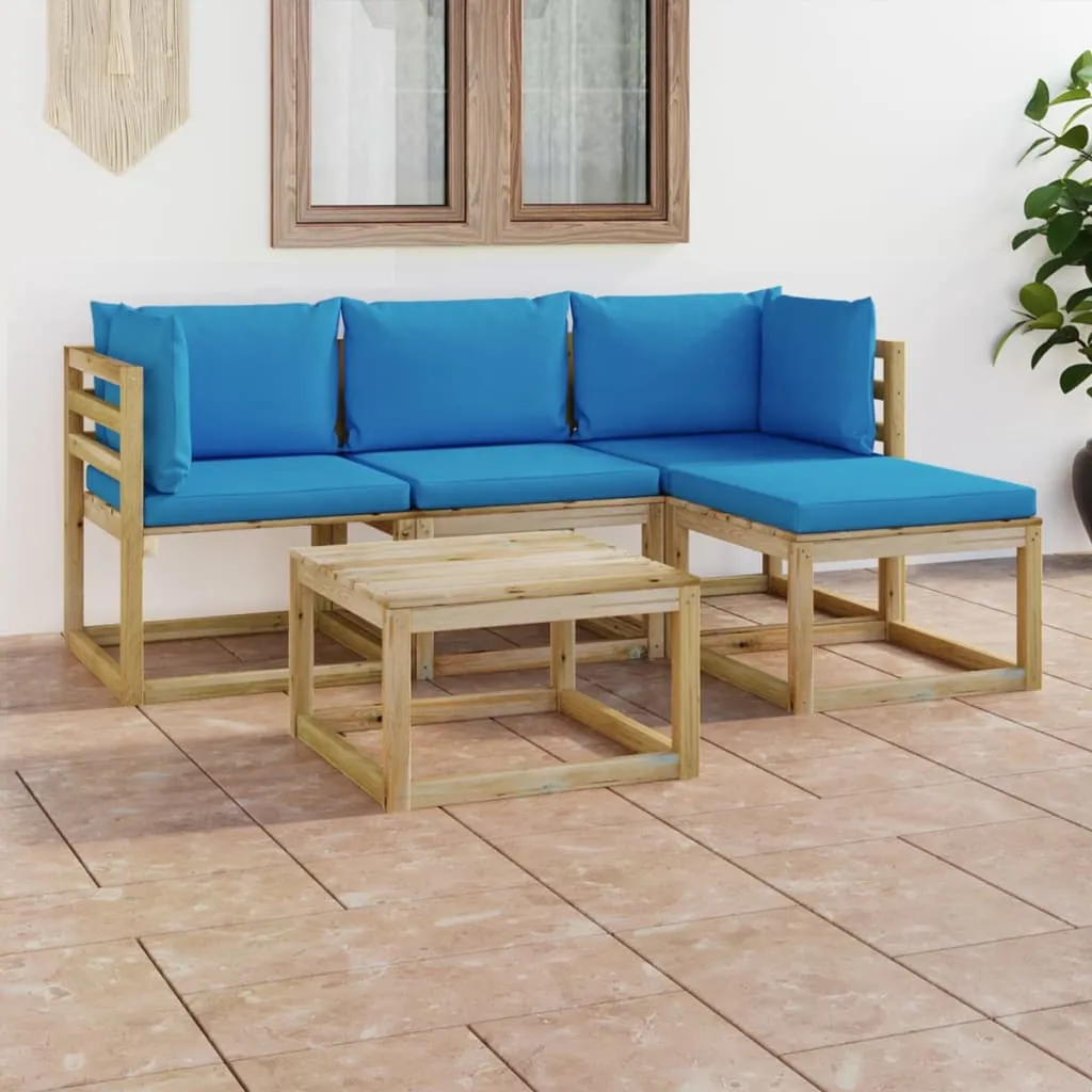 vidaXL Set Salotto da Giardino 5pz con Cuscini Blu Chiaro