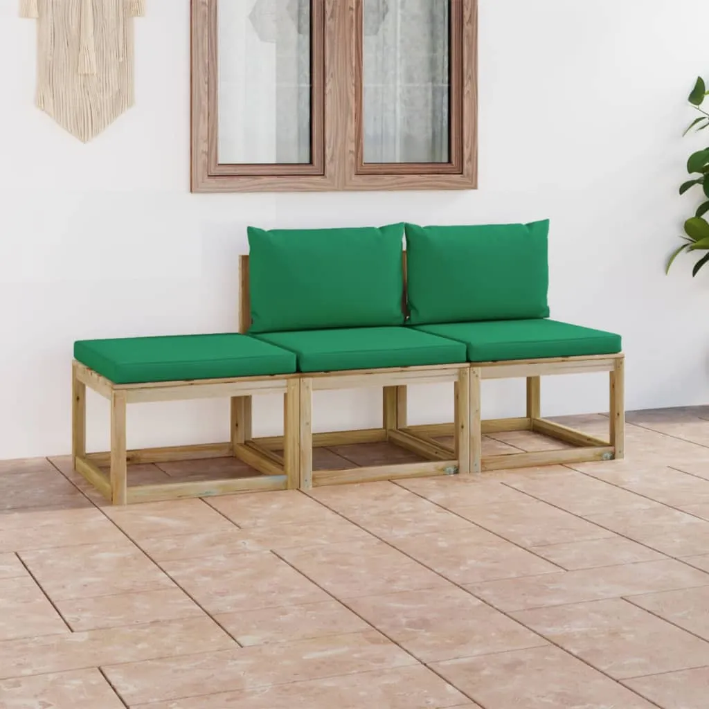 vidaXL Set Salotto da Giardino 3 pz con Cuscini Verdi