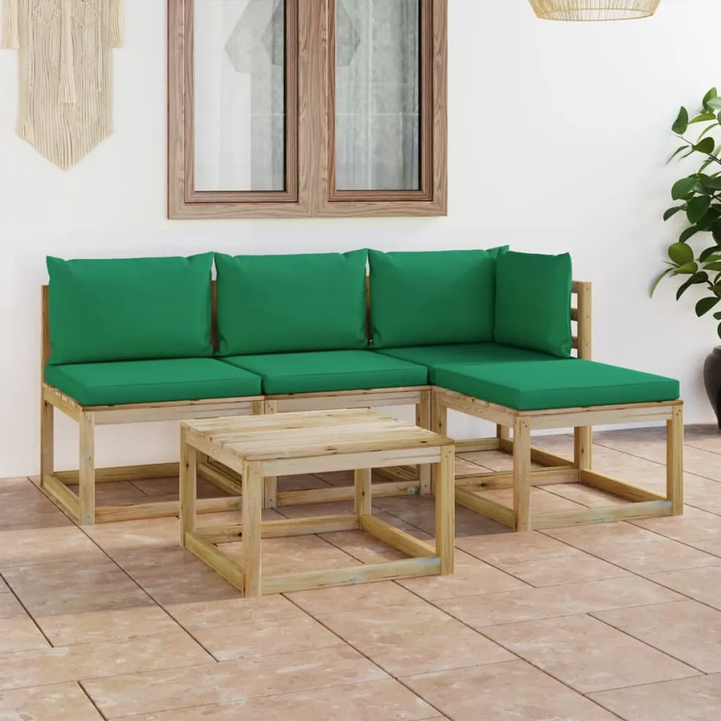 vidaXL Set Salotto da Giardino 5 pz con Cuscini Verdi