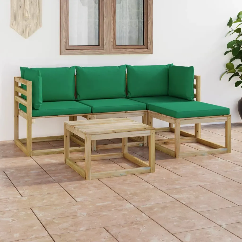 vidaXL Set Salotto da Giardino 5 pz con Cuscini Verdi