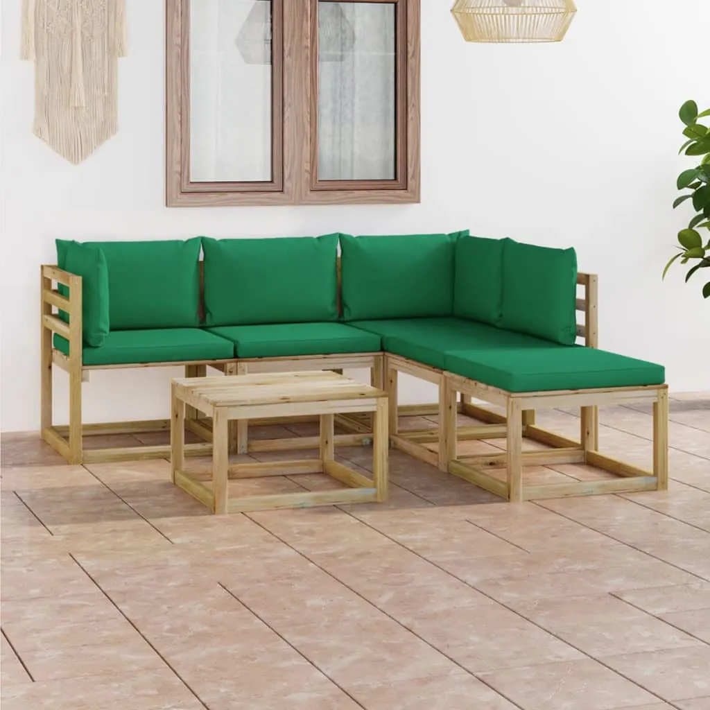 vidaXL Set Salotto da Giardino 6 pz con Cuscini Verdi