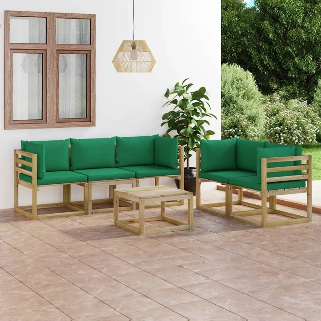 vidaXL Set Salotto da Giardino 6 pz con Cuscini Verdi