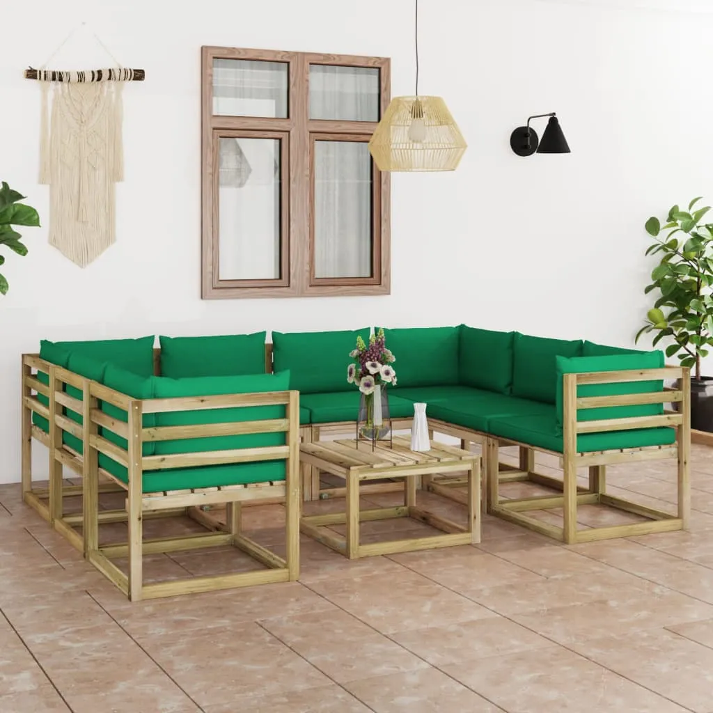 vidaXL Set Salotto Giardino con Cuscini 9 pz in Pino Impregnato