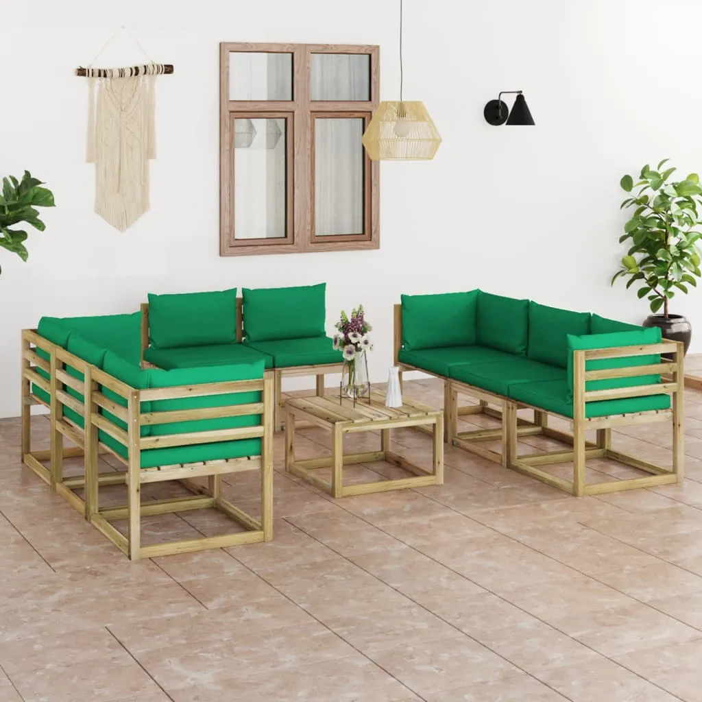 vidaXL Set Salotto Giardino con Cuscini 9 pz in Pino Impregnato