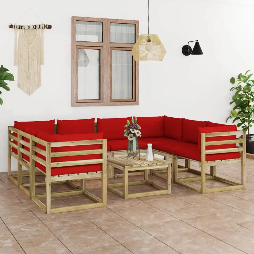 vidaXL Set Salotto Giardino con Cuscini 9 pz in Pino Impregnato