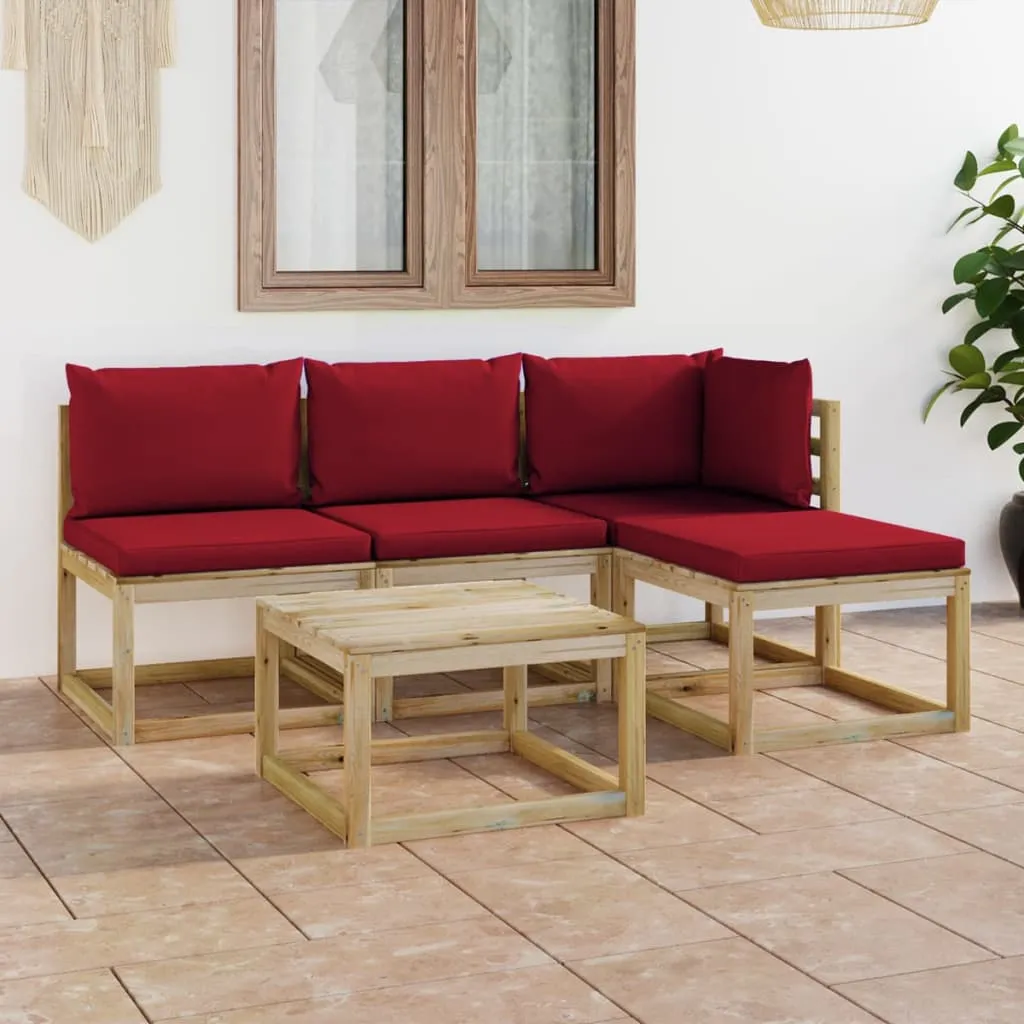 vidaXL Set Salotto da Giardino 5 pz con Cuscini Rosso Vino