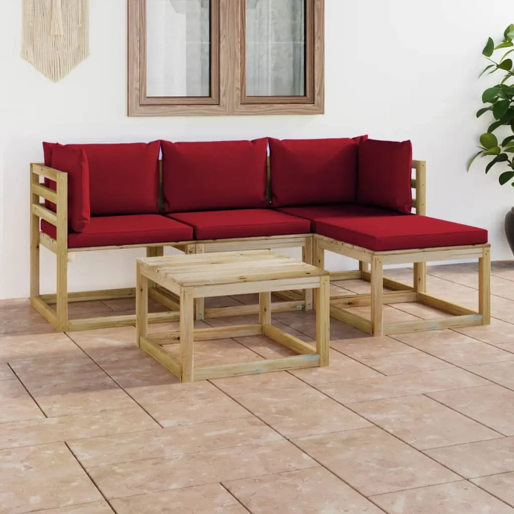 vidaXL Set Salotto da Giardino 5 pz con Cuscini Rosso Vino