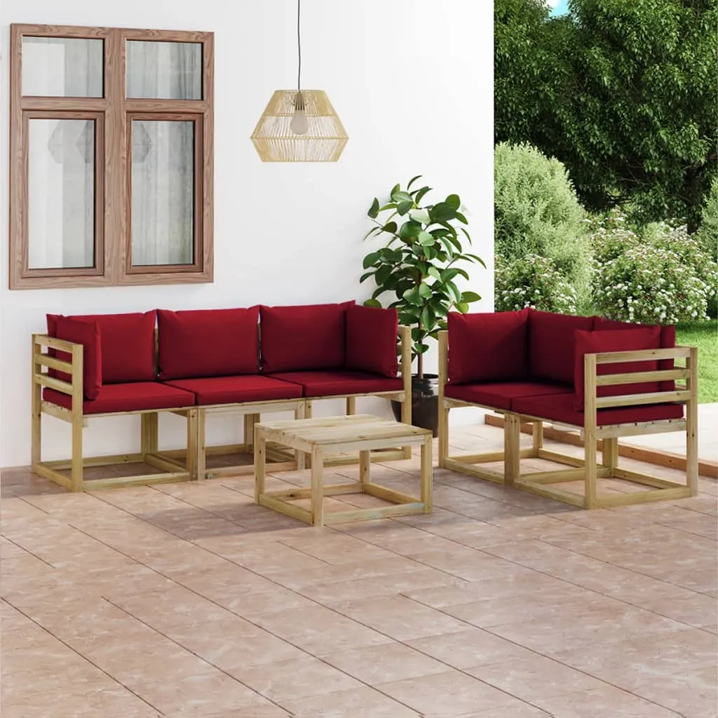 vidaXL Set Salotto da Giardino 6 pz con Cuscini Rosso Vino