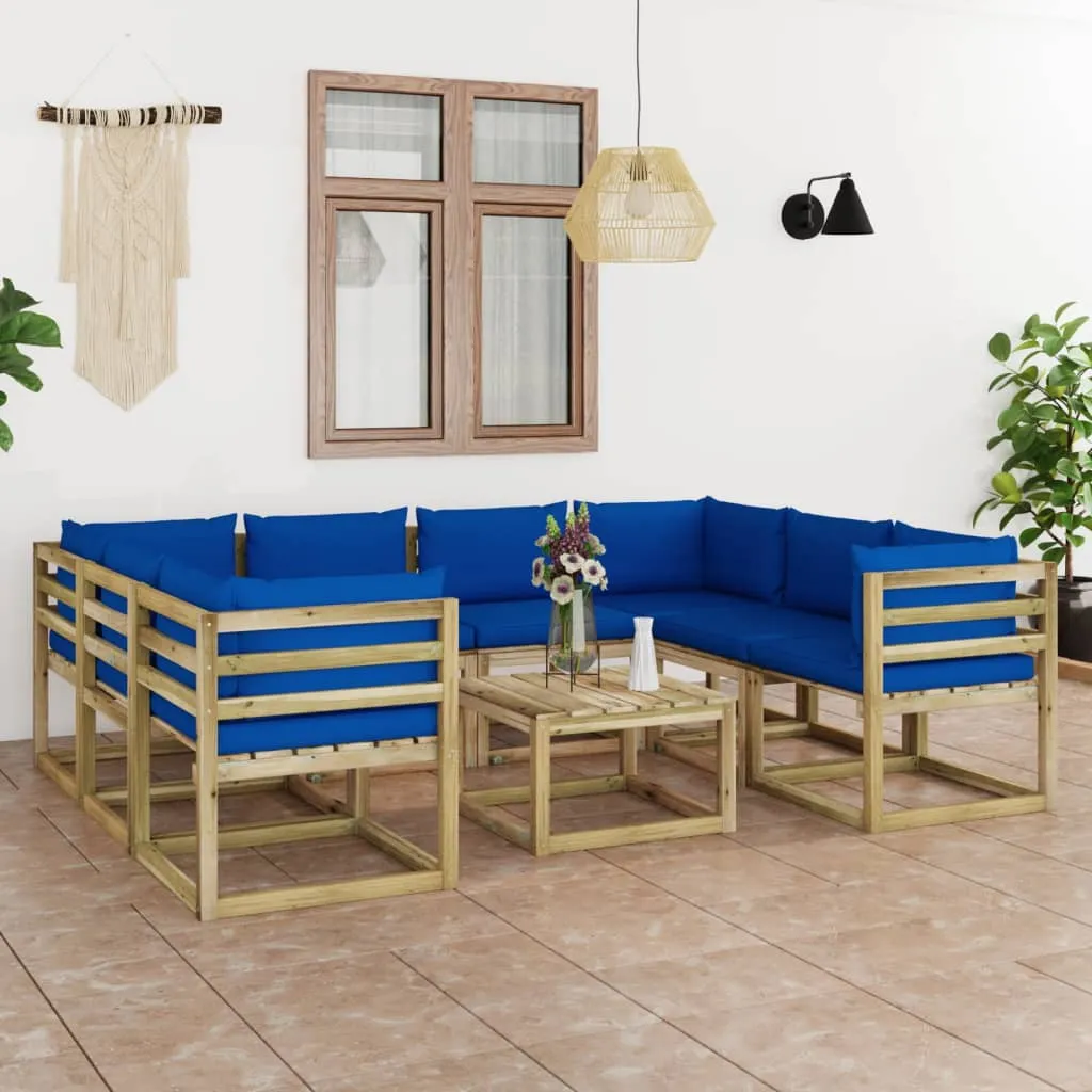 vidaXL Set Salotto Giardino con Cuscini 9 pz in Pino Impregnato