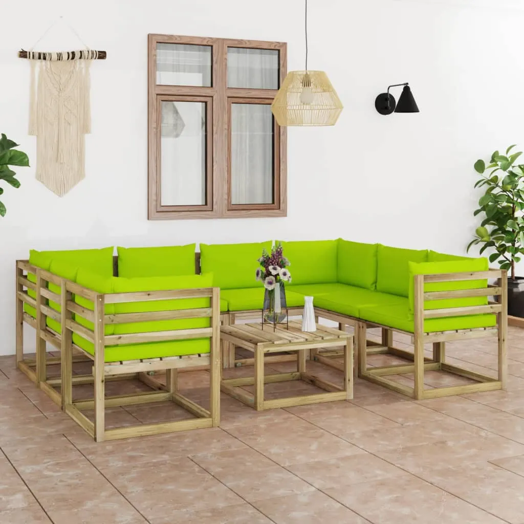 vidaXL Set Salotto Giardino con Cuscini 9 pz in Pino Impregnato