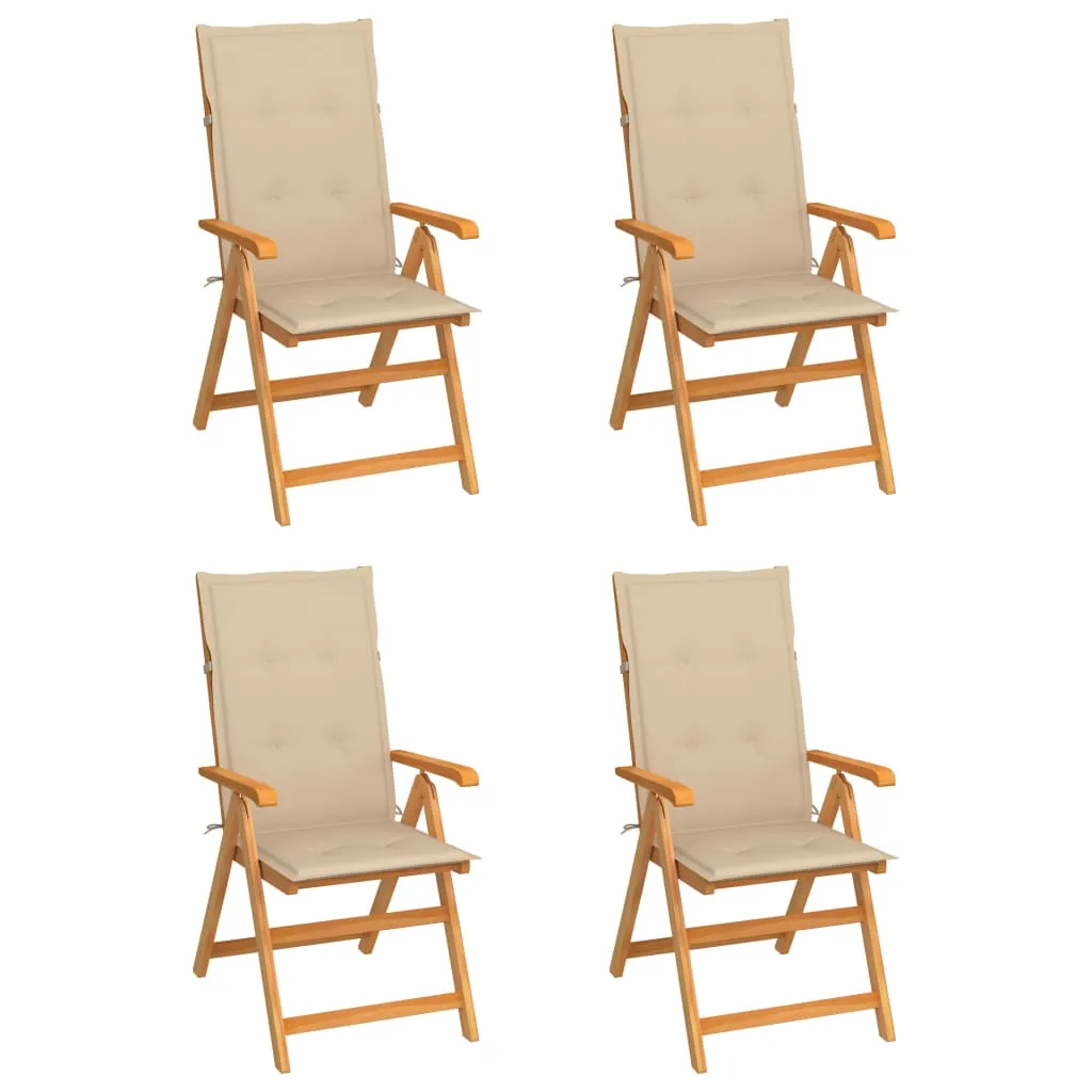 vidaXL Sedie da Giardino 4 pz con Cuscini Beige Massello di Teak