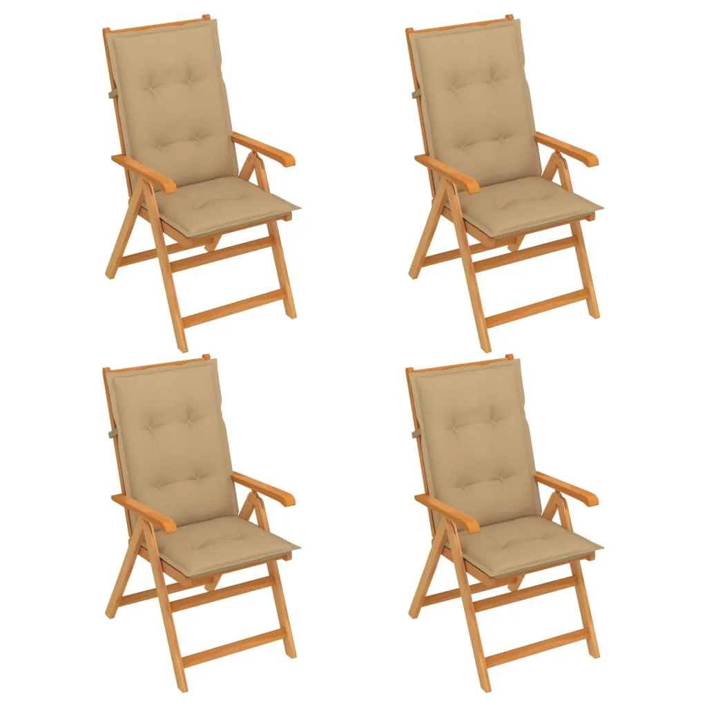 vidaXL Sedie da Giardino 4 pz con Cuscini Beige Massello di Teak