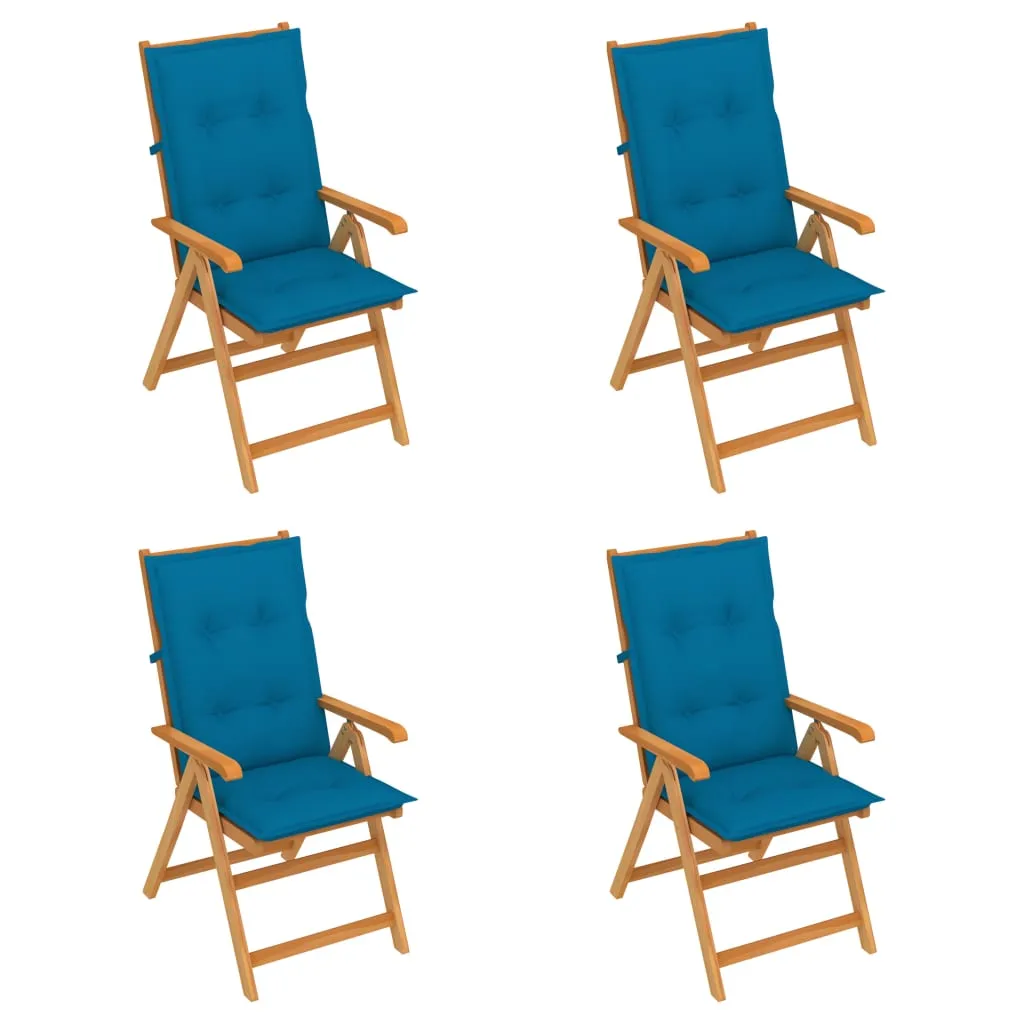 vidaXL Sedie da Giardino 4 pz con Cuscini Blu Massello di Teak