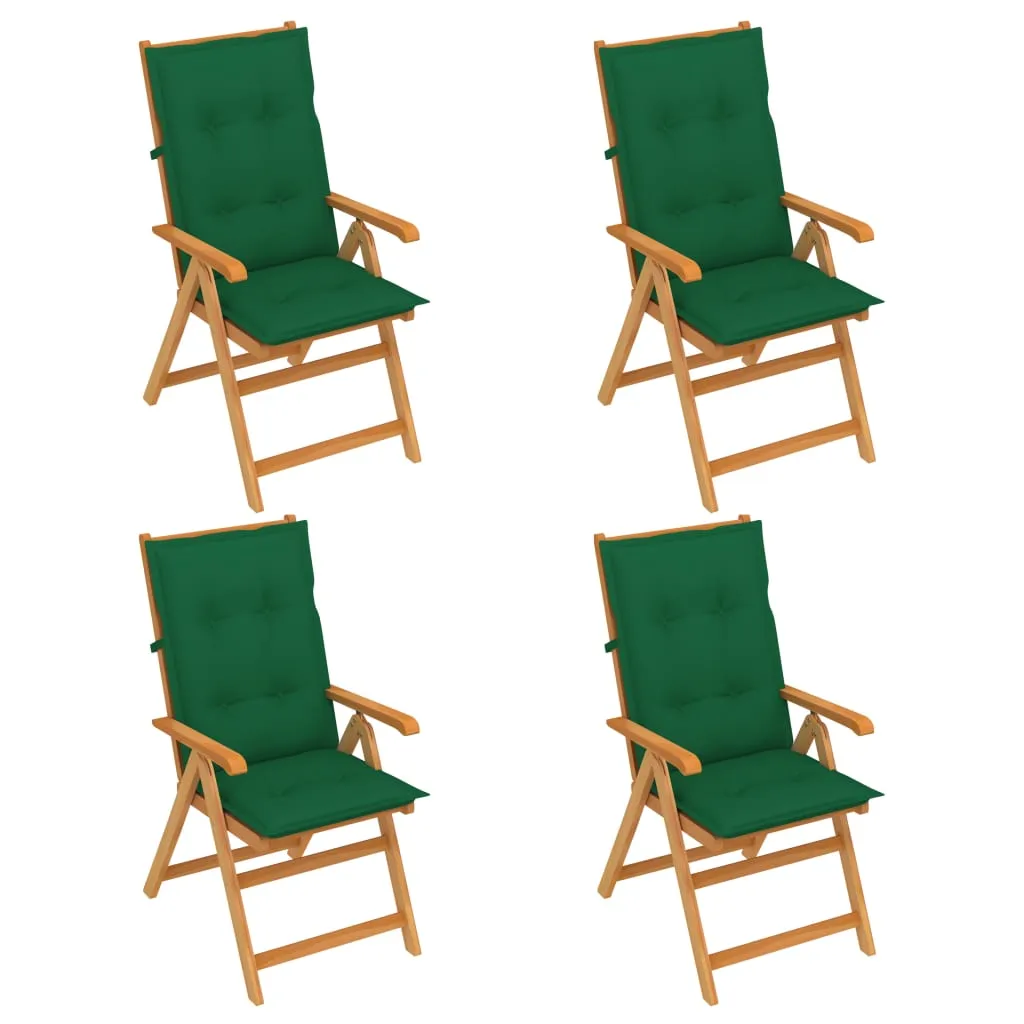 vidaXL Sedie da Giardino 4 pz con Cuscini Verdi Massello di Teak