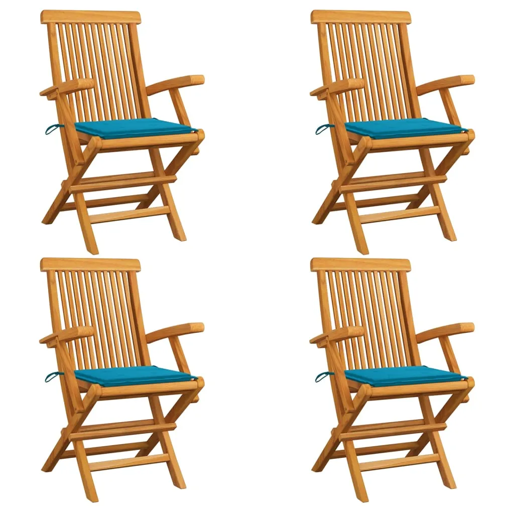 vidaXL Sedie da Giardino con Cuscini Blu 4 pz Massello di Teak