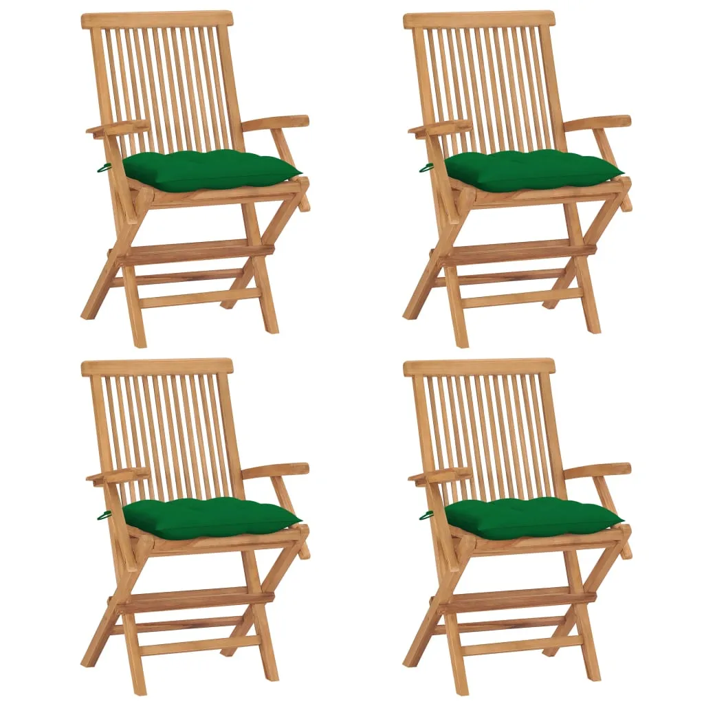 vidaXL Sedie da Giardino con Cuscini Verdi 4 pz Massello di Teak