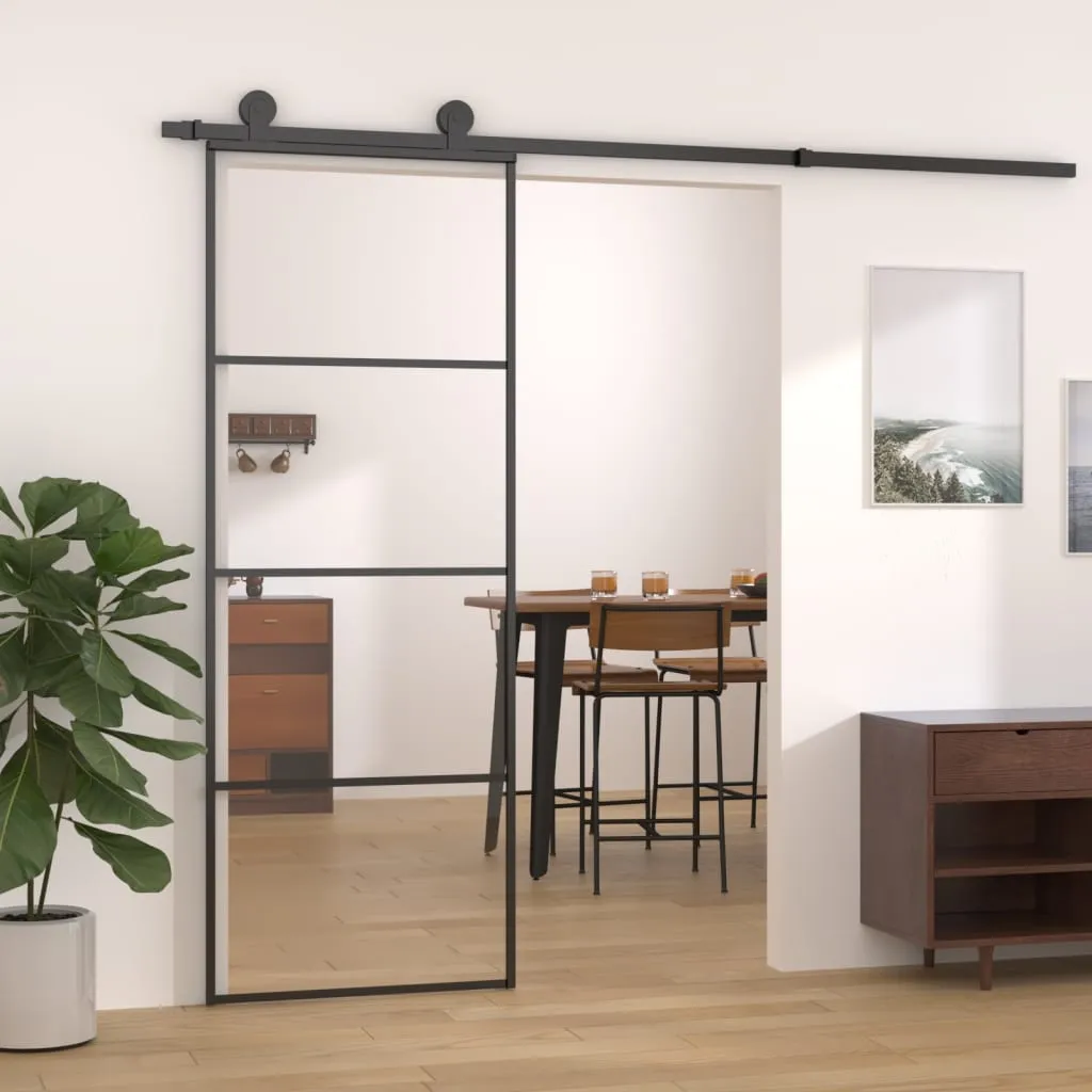 vidaXL Porta Scorrevole in Alluminio e Vetro ESG 76x205 cm Nera