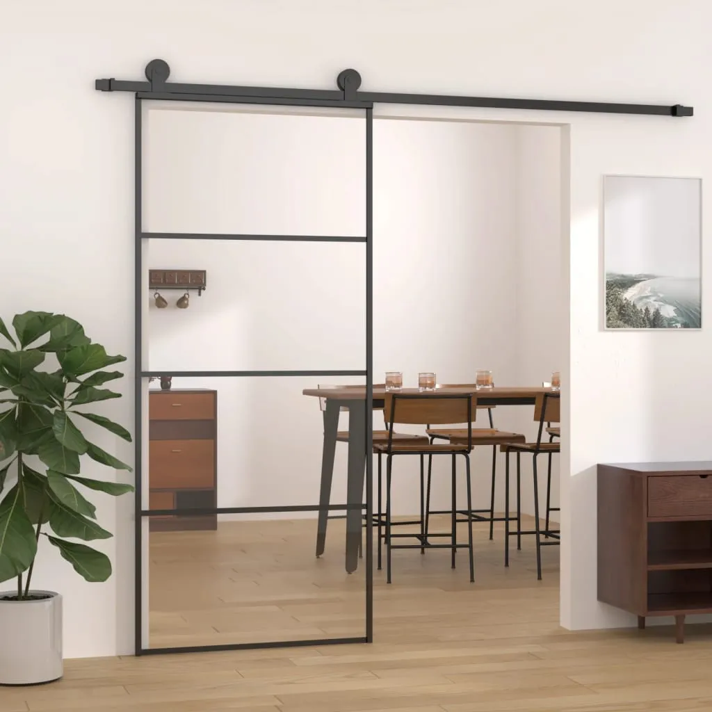 vidaXL Porta Scorrevole in Vetro ESG e Alluminio 90x205 cm Nera