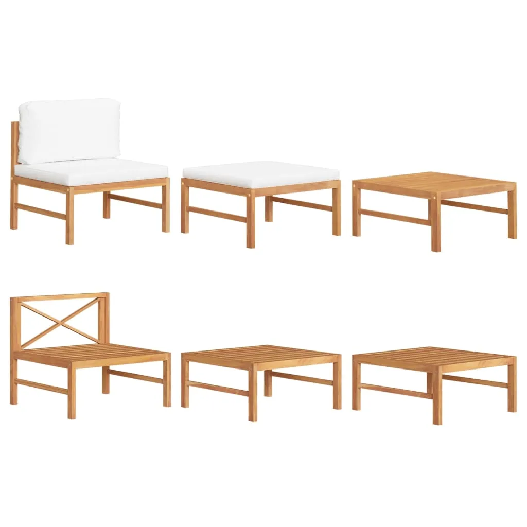 vidaXL Set Divani Giardino 3 pz Cuscini Crema in Legno di Teak