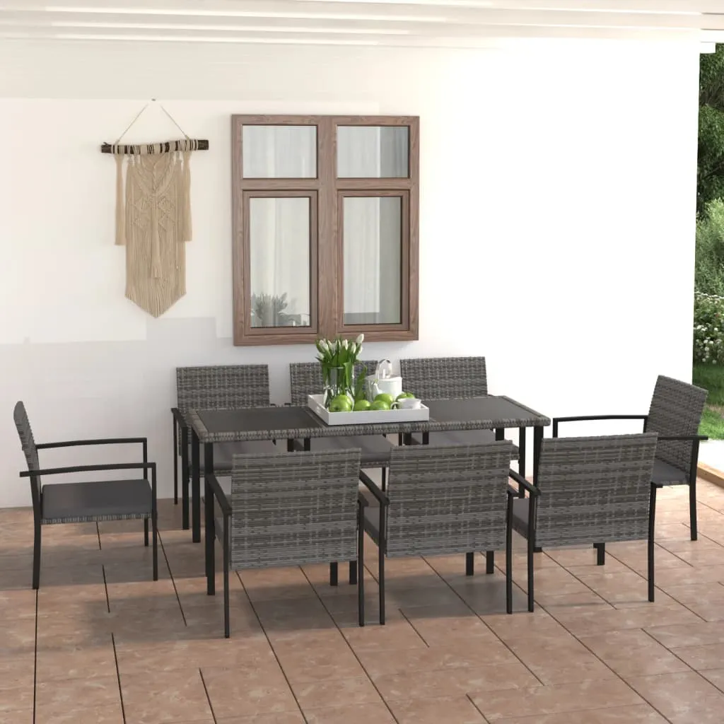 vidaXL Set da Pranzo da Giardino 9 pz in Polyrattan Grigio