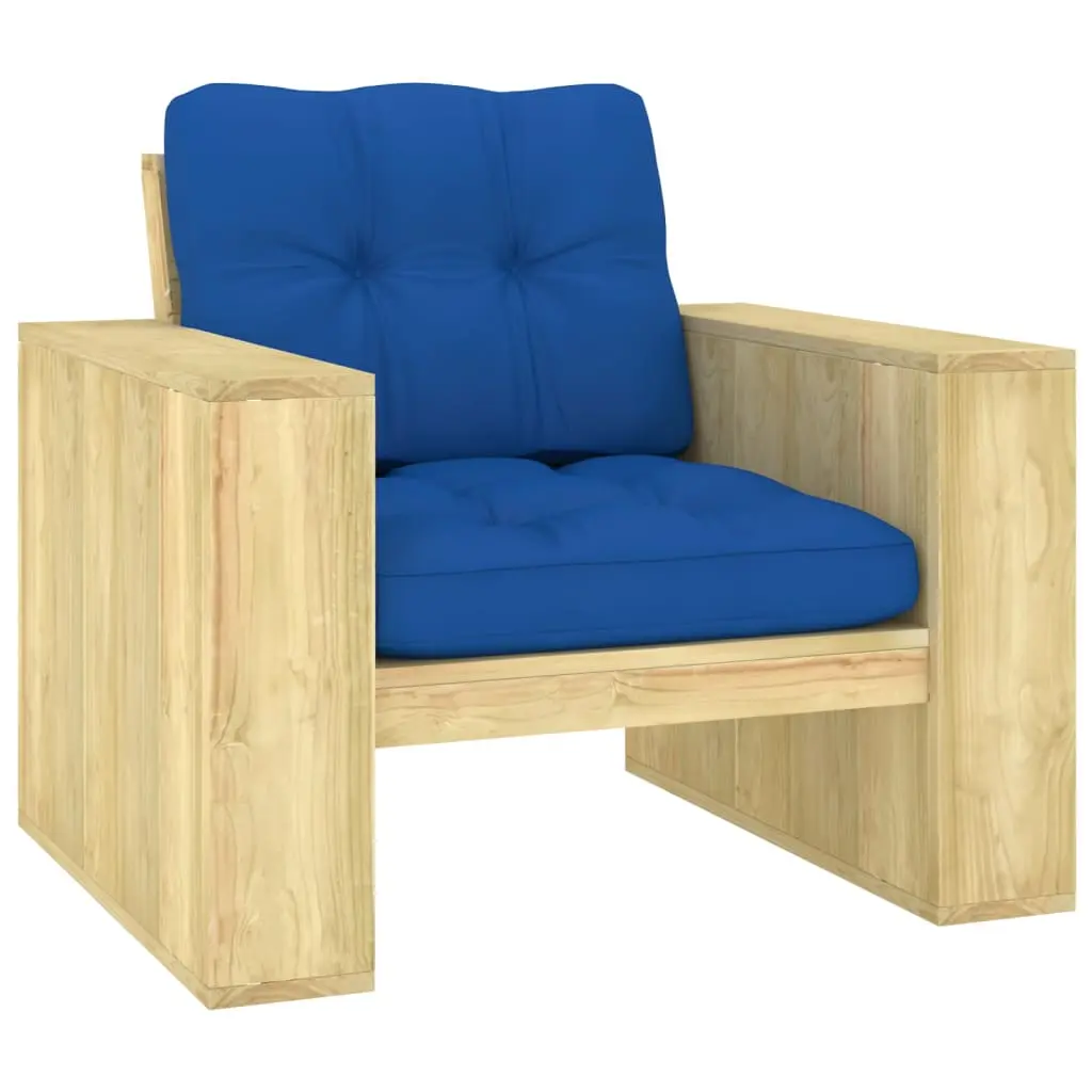 Sedia da Giardino con Cuscini Blu Reale Legno Pino Impregnato