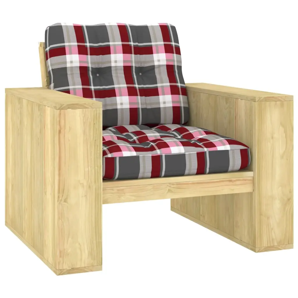 Sedia da Giardino Cuscini Tartan Rosso Legno Pino Impregnato