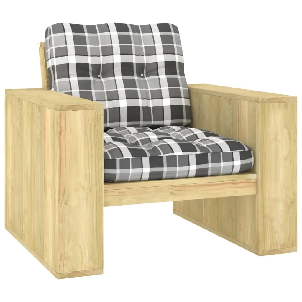 Sedia da Giardino Cuscini Tartan Grigio Legno Pino Impregnato