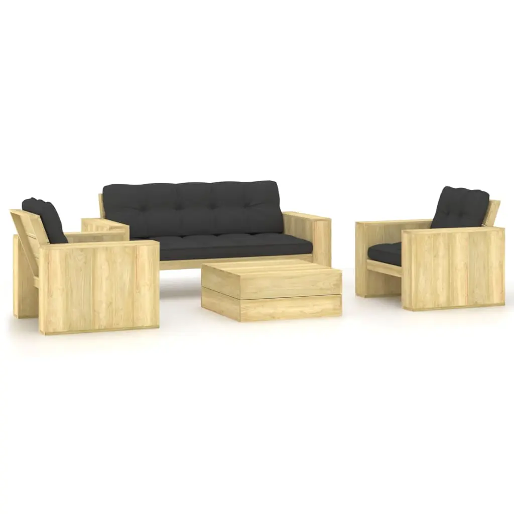 Set Divani da Giardino 4 pz con Cuscini Legno Pino Impregnato