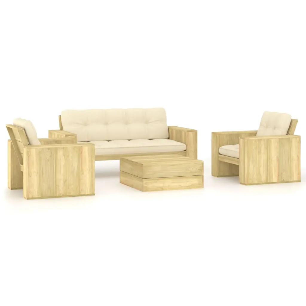 Set Divani da Giardino 4 pz con Cuscini Legno Pino Impregnato