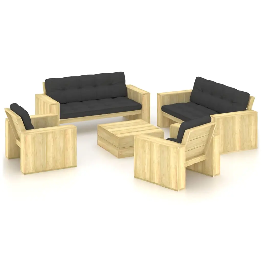 Set Divani da Giardino 5 pz con Cuscini Legno Pino Impregnato