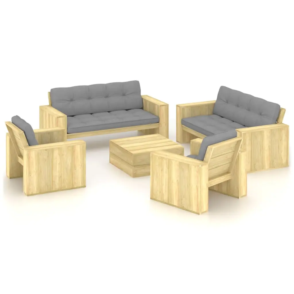 Set Divani da Giardino 5 pz con Cuscini Legno Pino Impregnato