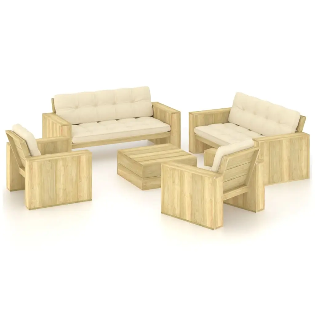 Set Divani da Giardino 5 pz con Cuscini Legno Pino Impregnato