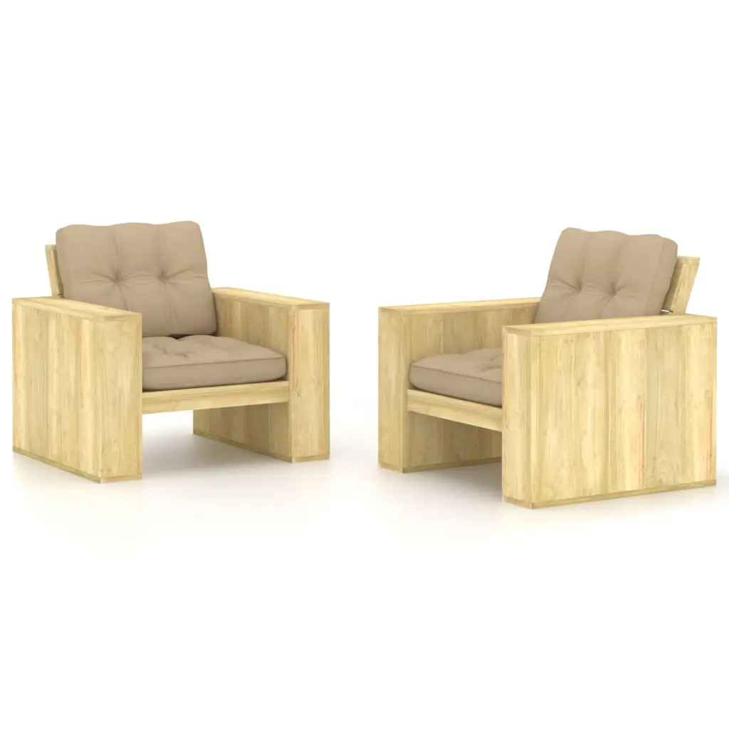 Sedie da Giardino 2 pz e Cuscini Beige Legno Pino Impregnato