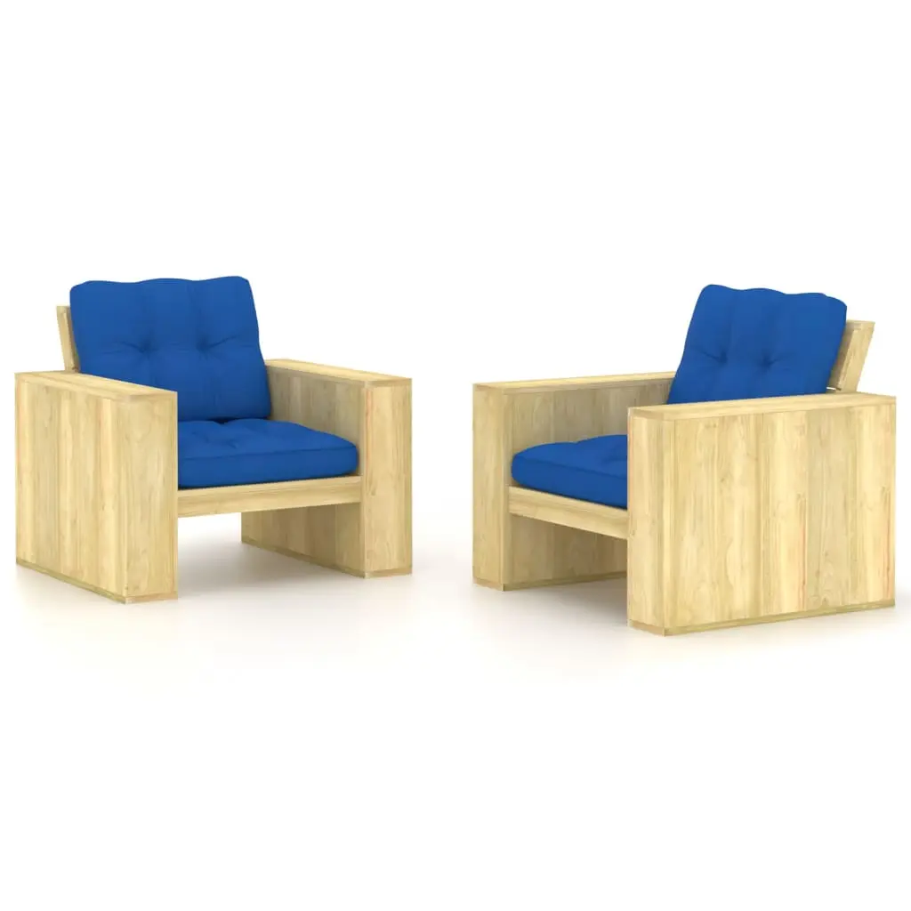 Sedie Giardino 2 pz e Cuscini Blu Reale Legno Pino Impregnato