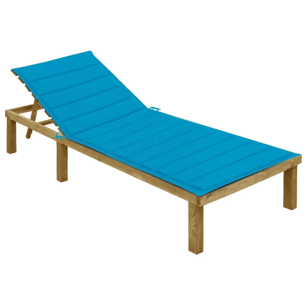 vidaXL Lettino da Giardino con Cuscino Blu Legno Pino Impregnato