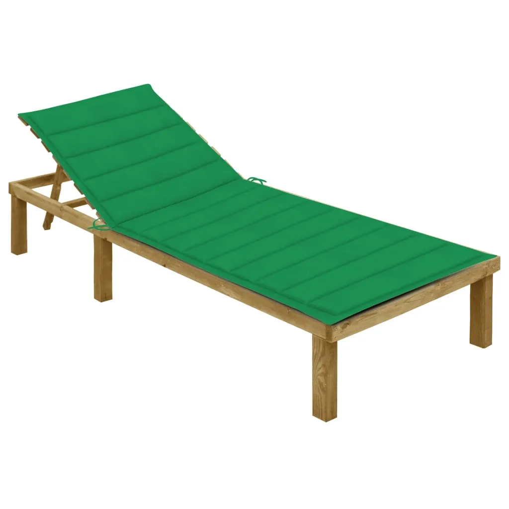 vidaXL Lettino da Giardino con Cuscino Verde Legno Pino Impregnato