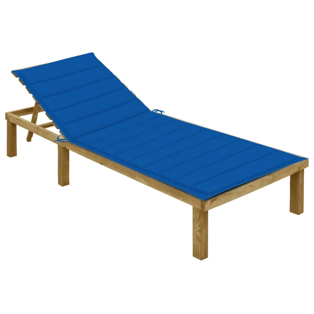 vidaXL Lettino da Giardino con Cuscino Blu Royal Legno Pino Impregnato