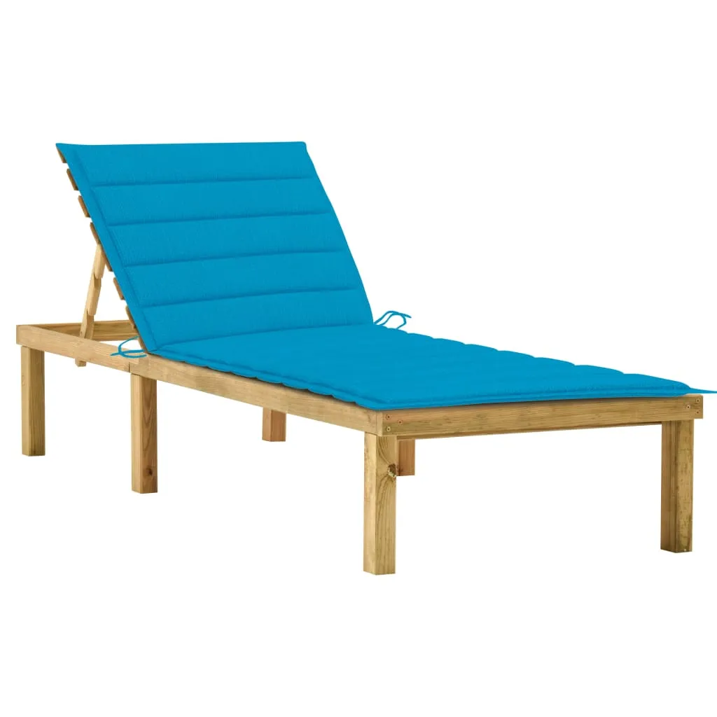 vidaXL Lettino da Giardino con Cuscino Blu in Legno di Pino Impregnato