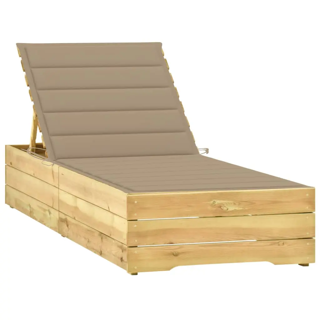 Lettino da Giardino con Cuscino Beige Legno Pino Impregnato