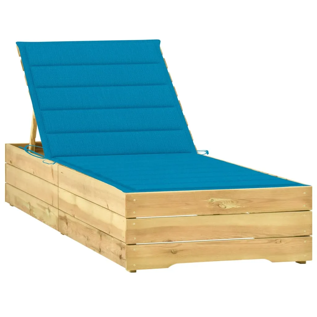 vidaXL Lettino da Giardino con Cuscino Blu Legno Pino Impregnato