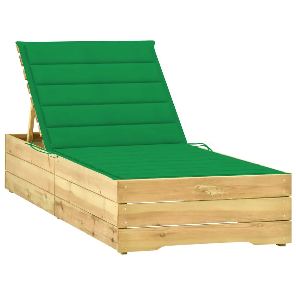 vidaXL Lettino da Giardino con Cuscino Verde Legno di Pino Impregnato