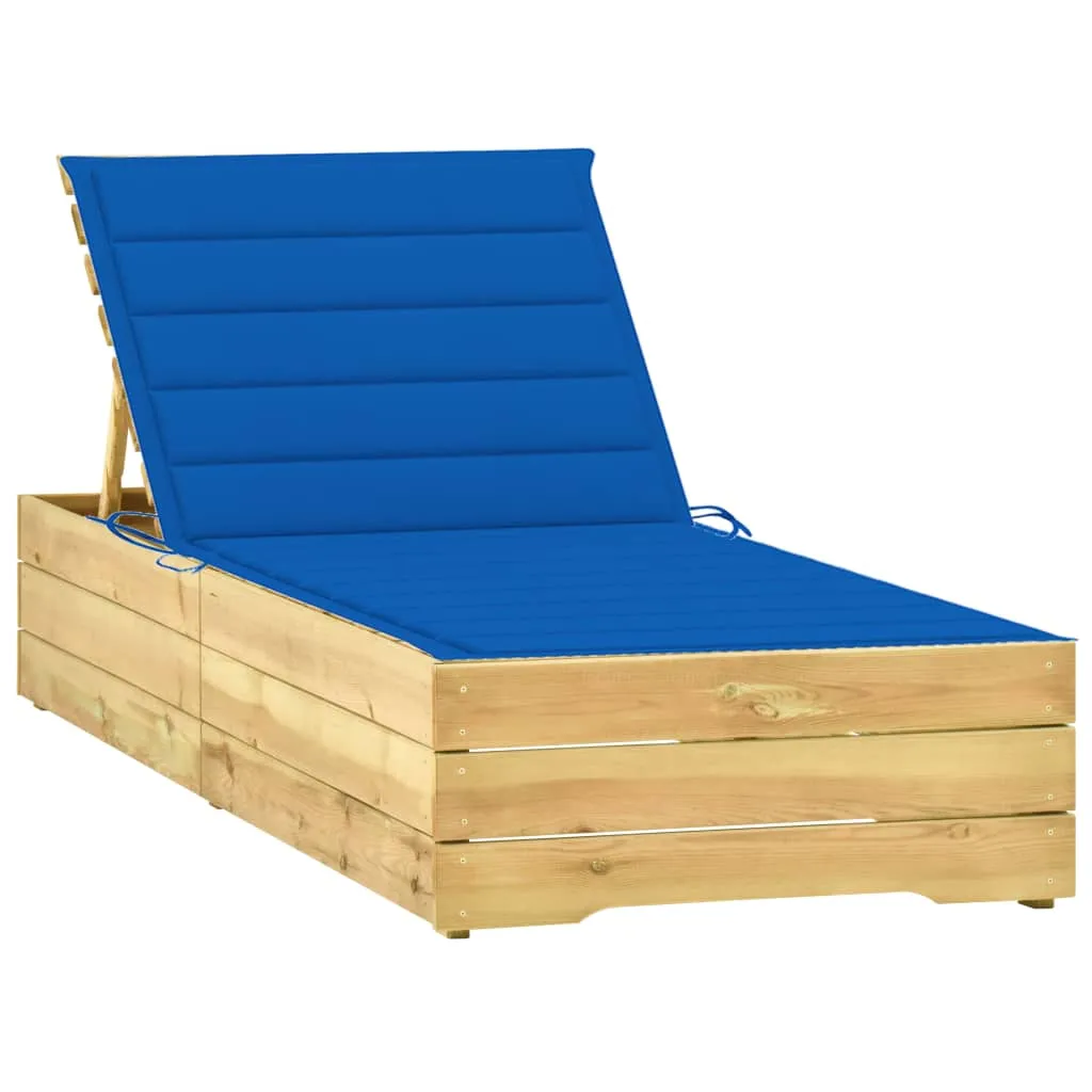 vidaXL Lettino da Giardino con Cuscino Blu Royal Legno Pino Impregnato