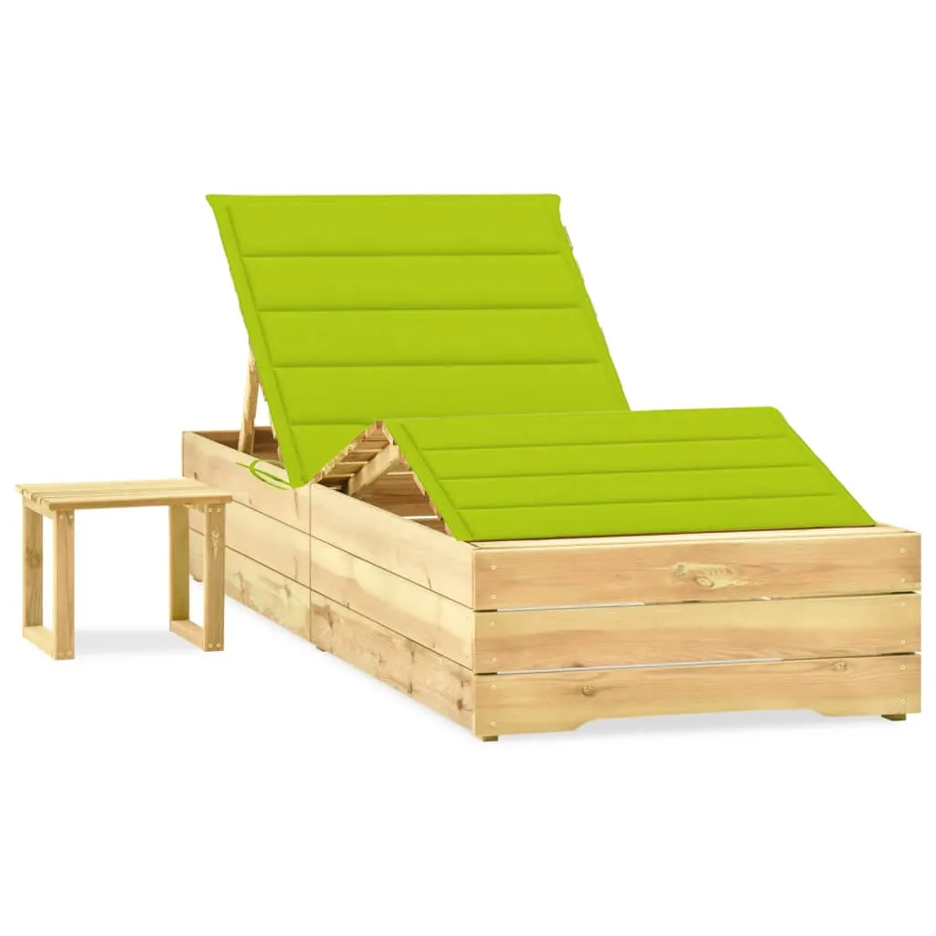 vidaXL Lettino da Giardino con Tavolino Cuscino Legno Pino Impregnato